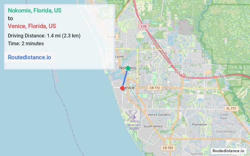 Distance from Nokomis to Venice