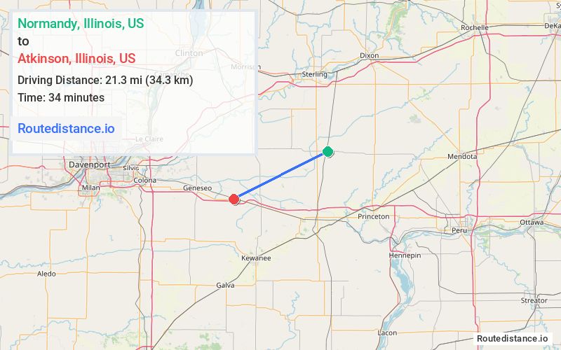 Route map from Normandy to Atkinson