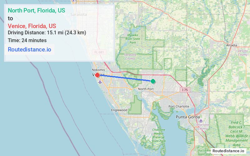 Distance from North Port to Venice