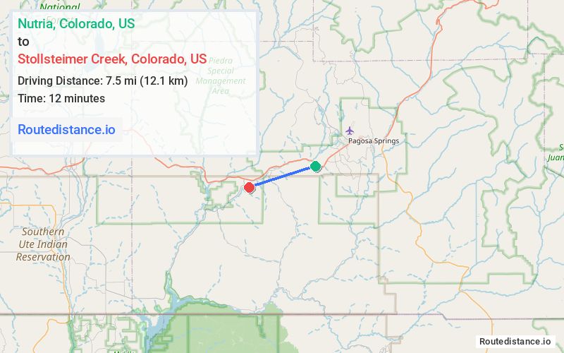 Route map from Nutria to Stollsteimer Creek