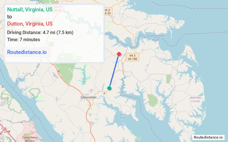 Route map from Nuttall to Dutton