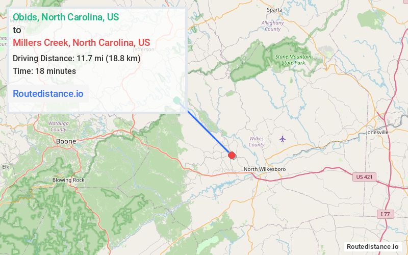 Route map from Obids to Millers Creek