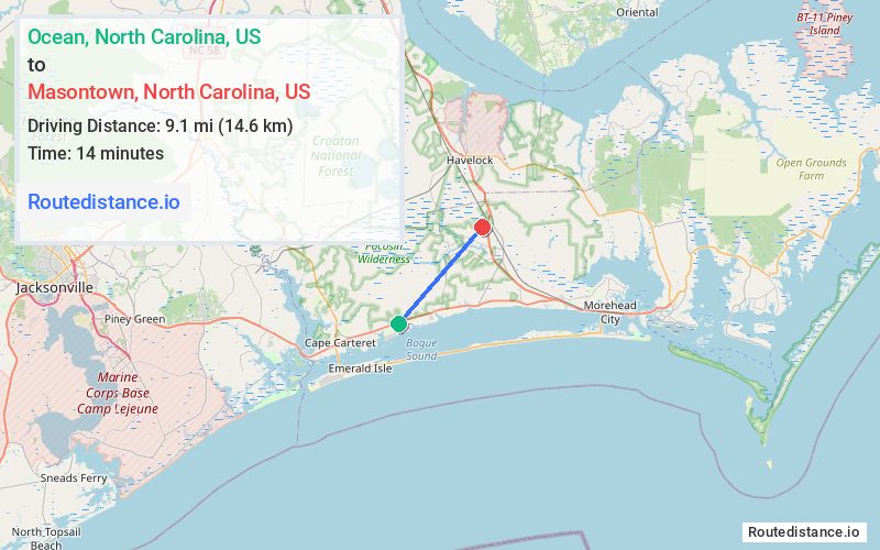 Route map from Ocean to Masontown
