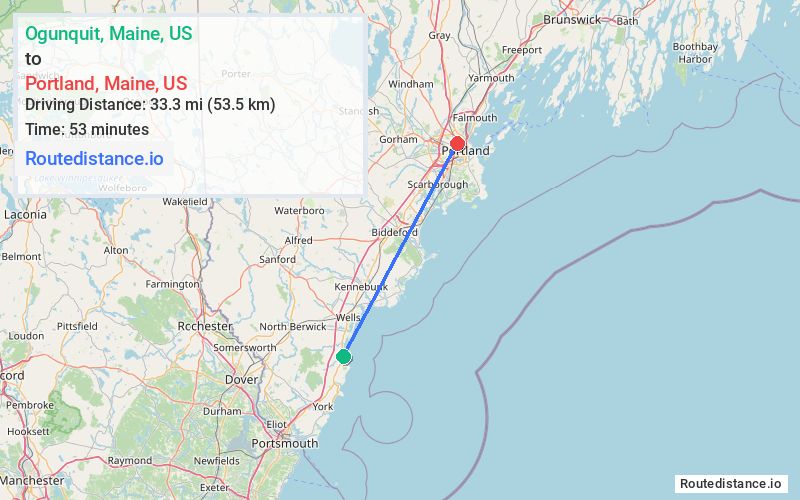 Distance from Ogunquit to Portland