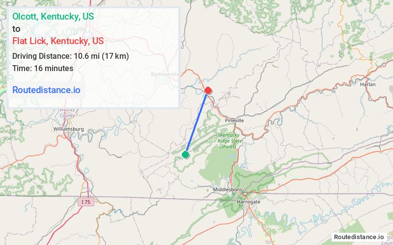 Route map from Olcott to Flat Lick