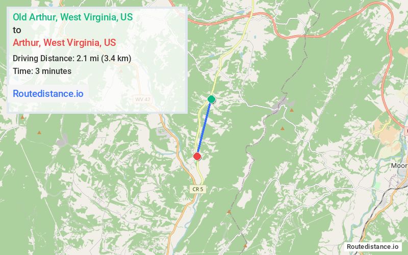 Route map from Old Arthur to Arthur