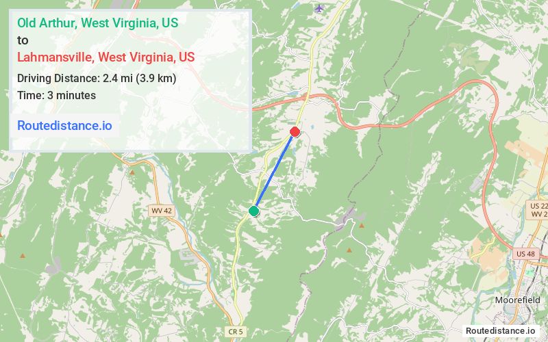 Route map from Old Arthur to Lahmansville