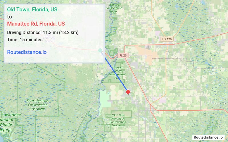 Distance from Old Town to Manattee Rd