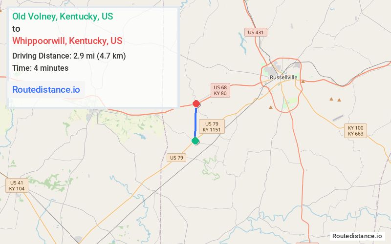 Distance from Old Volney to Whippoorwill
