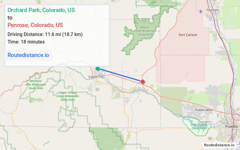 Route map from Orchard Park to Penrose