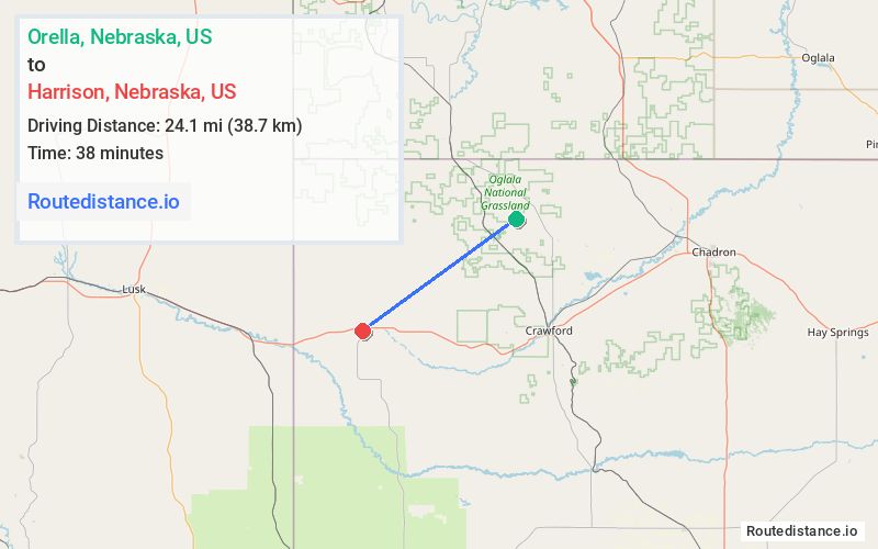 Route map from Orella to Harrison