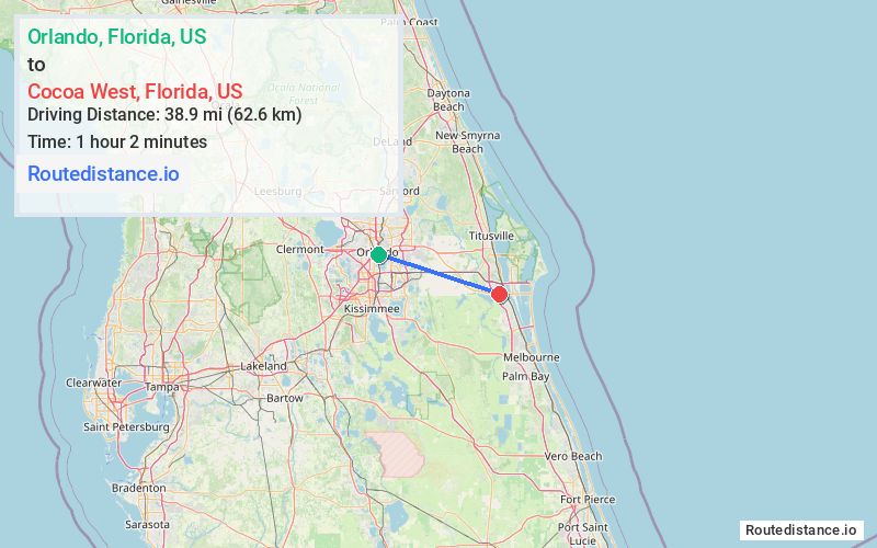 Distance from Orlando to Cocoa West