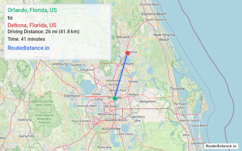 Distance from Orlando to Deltona