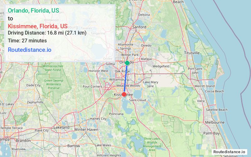 Distance from Orlando to Kissimmee