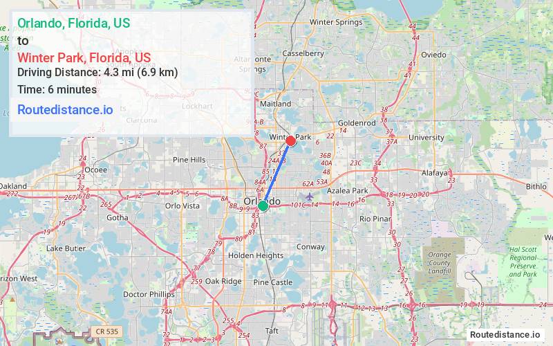 Distance from Orlando to Winter Park
