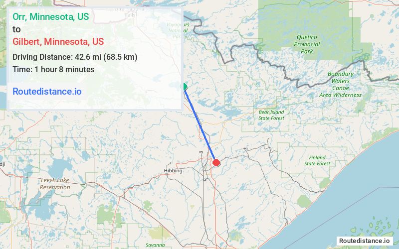 Route map from Orr to Gilbert