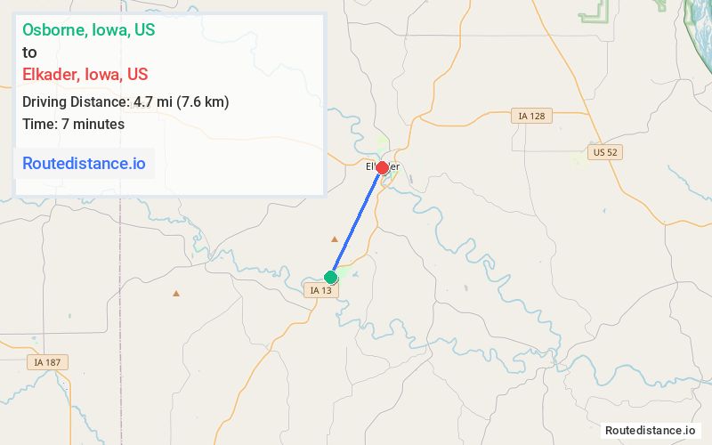 Distance from Osborne to Elkader