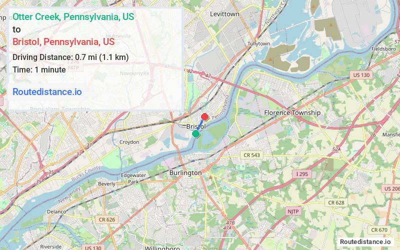 Distance from Otter Creek to Bristol
