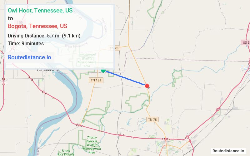 Route map from Owl Hoot to Bogota