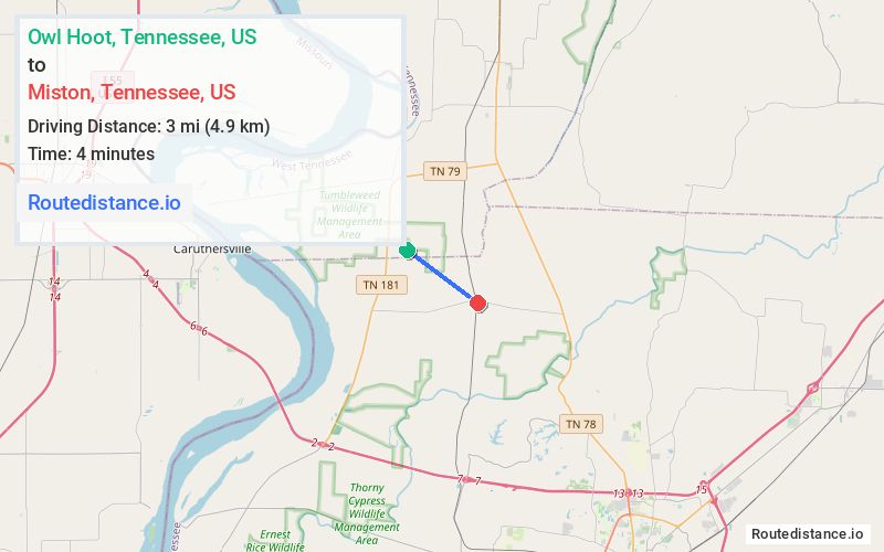 Route map from Owl Hoot to Miston