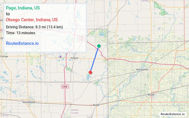 Route map from Page to Otsego Center