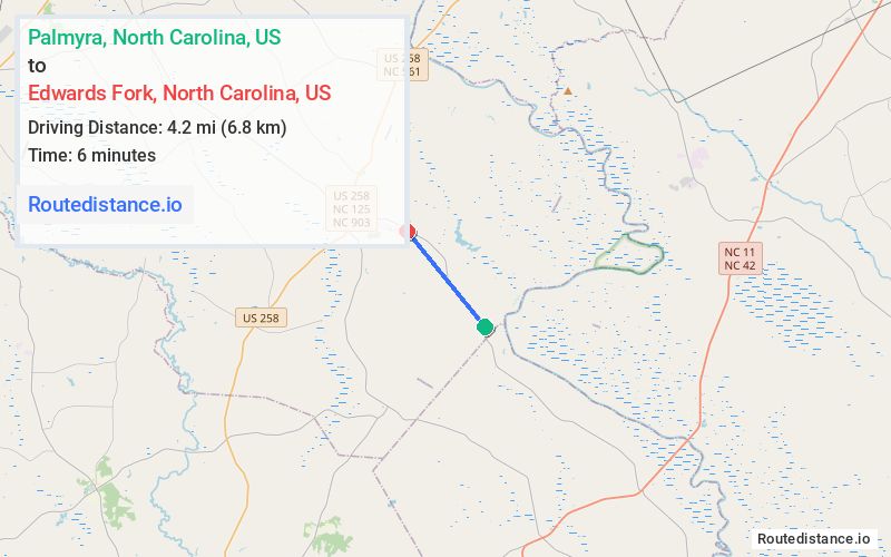 Distance from Palmyra to Edwards Fork