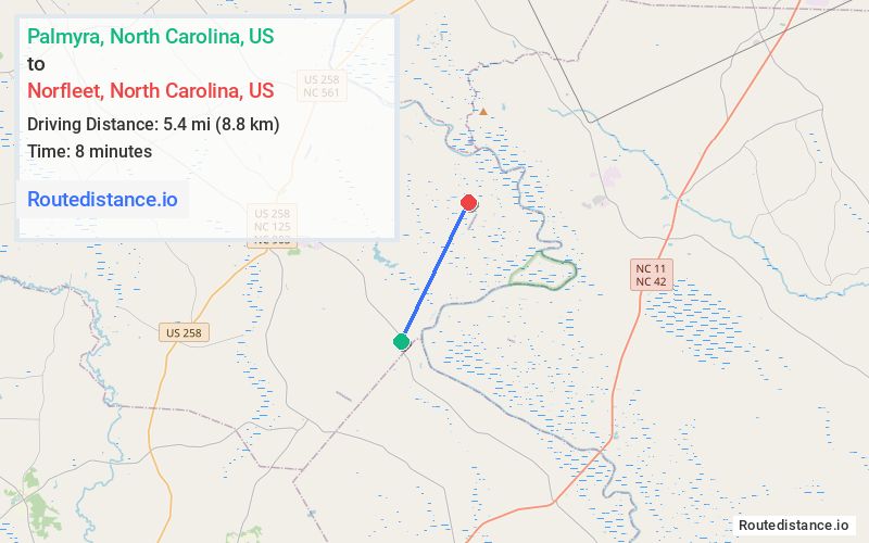 Route map from Palmyra to Norfleet
