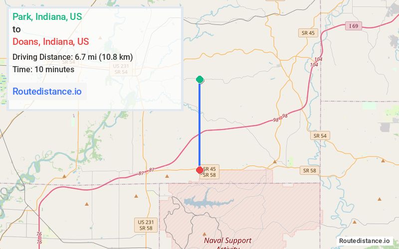 Route map from Park to Doans