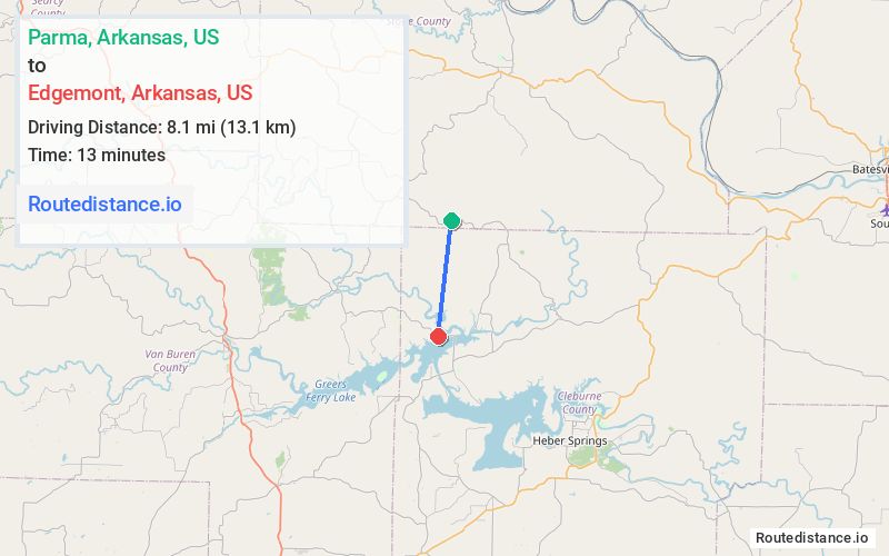 Route map from Parma to Edgemont