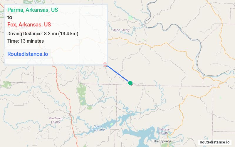 Route map from Parma to Fox