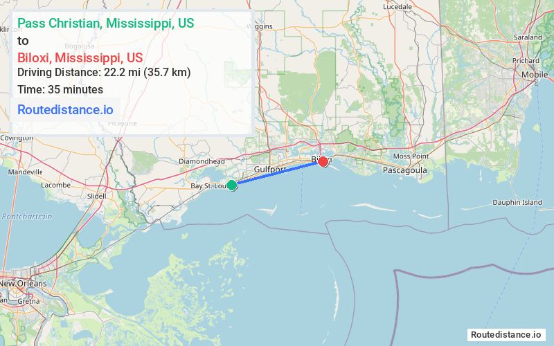 Distance from Pass Christian to Biloxi