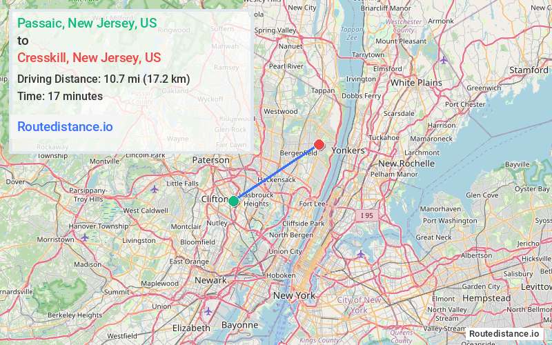 Distance from Passaic to Cresskill