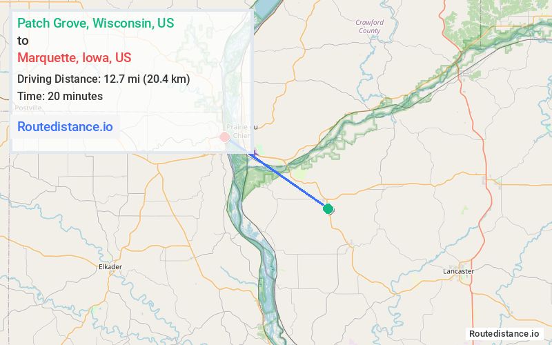Route map from Patch Grove to Marquette