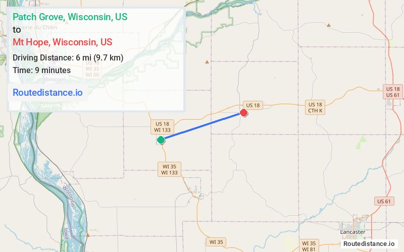Route map from Patch Grove to Mt Hope