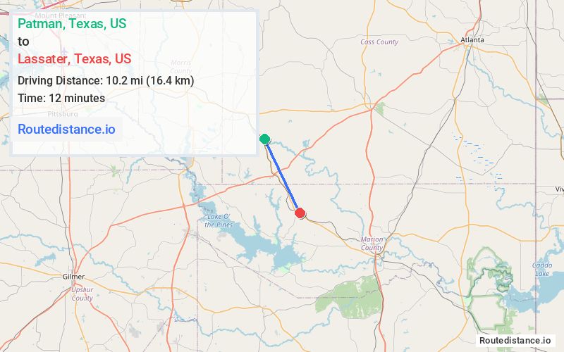 Route map from Patman to Lassater