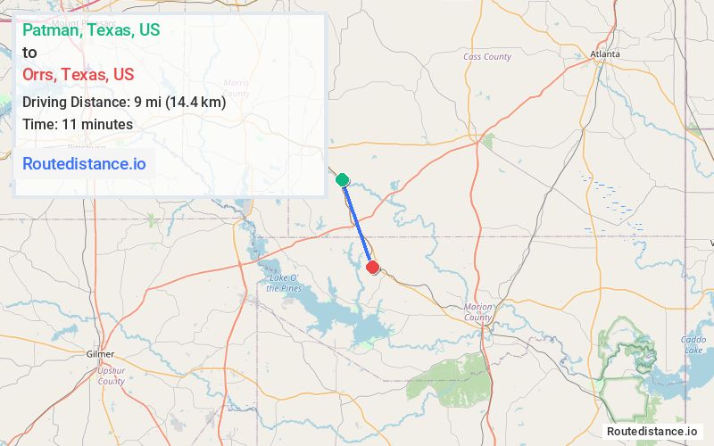 Route map from Patman to Orrs
