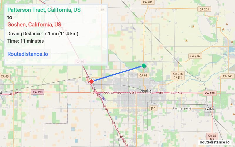 Route map from Patterson Tract to Goshen