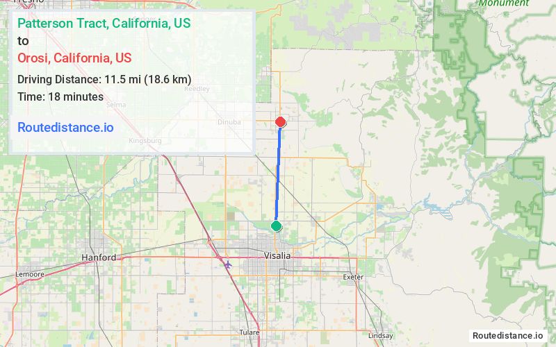 Route map from Patterson Tract to Orosi