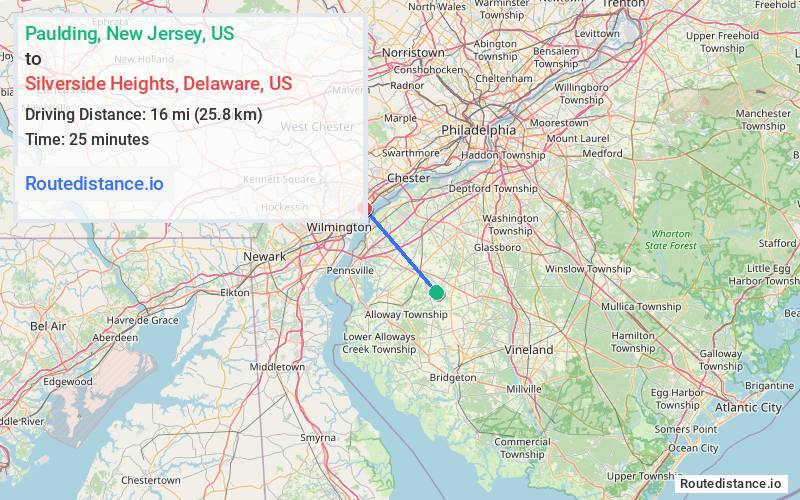 Route map from Paulding to Silverside Heights