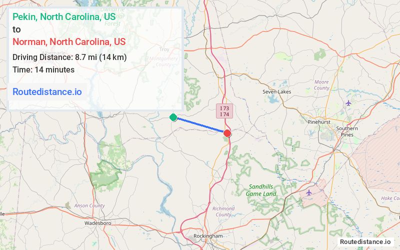 Route map from Pekin to Norman