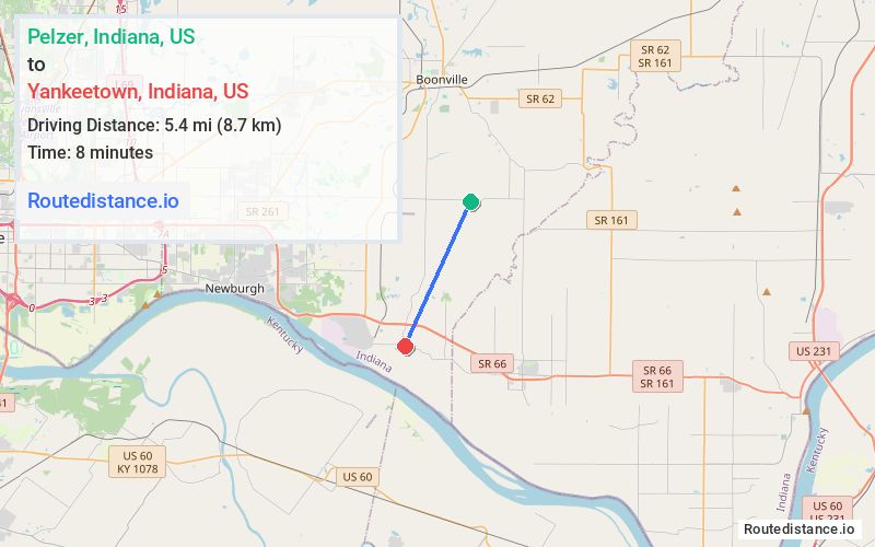 Route map from Pelzer to Yankeetown