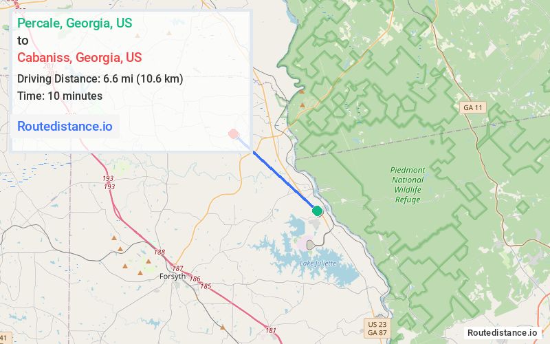 Route map from Percale to Cabaniss
