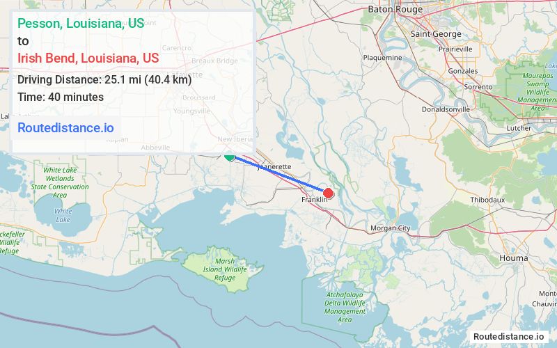 Distance from Pesson to Irish Bend
