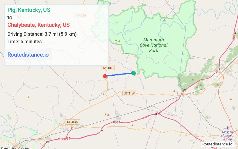 Distance from Pig to Chalybeate