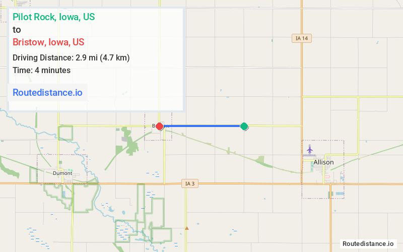 Route map from Pilot Rock to Bristow