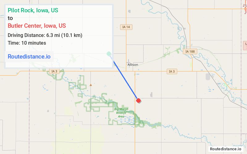 Route map from Pilot Rock to Butler Center
