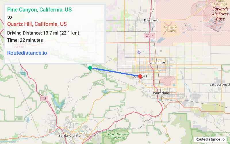 Route map from Pine Canyon to Quartz Hill