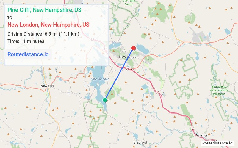 Route map from Pine Cliff to New London