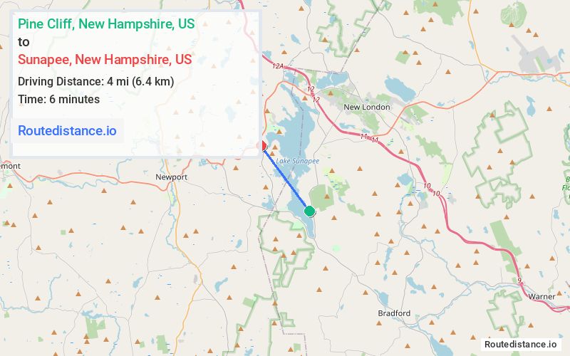 Route map from Pine Cliff to Sunapee