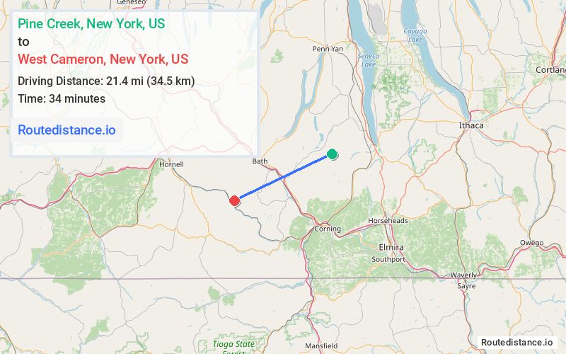 Distance from Pine Creek to West Cameron